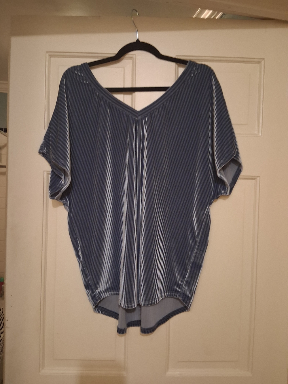 She + Sky Ribbed Velvet V-Neck Shirt Size Large
